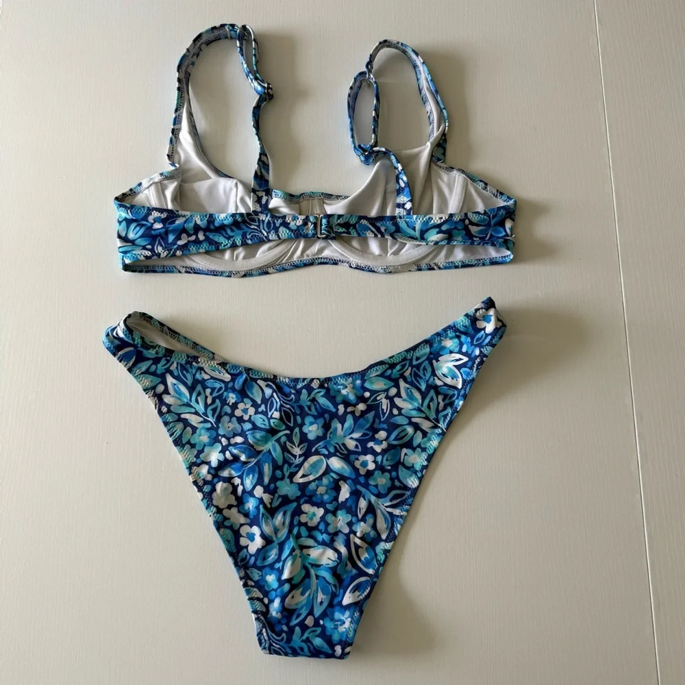 Blue Floral Underwire Bikini Set - Women
